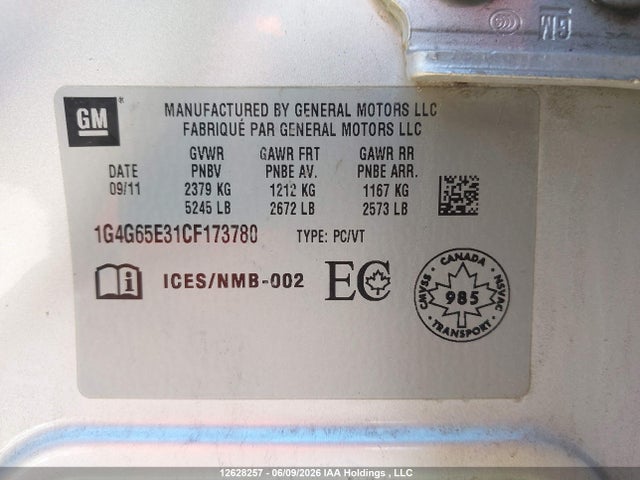 2012 Buick Lacrosse მანქანა იყიდება აუქციონზე, vin: 1G4G65E31CF173780, აუქციონის ნომერი: 12628257