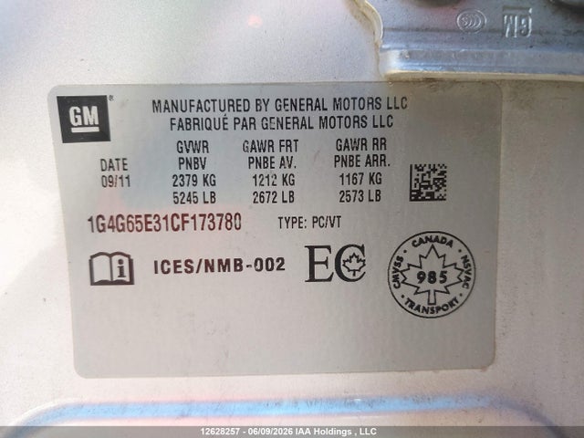 2012 Buick Lacrosse მანქანა იყიდება აუქციონზე, vin: 1G4G65E31CF173780, აუქციონის ნომერი: 12628257