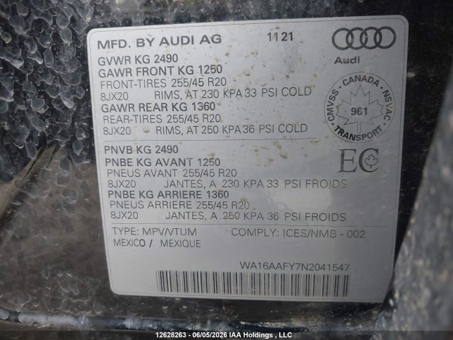 12628263 :رقم المزاد ، WA16AAFY7N2041547 vin ، 2022 Audi Q5 45 Technik مزاد بيع