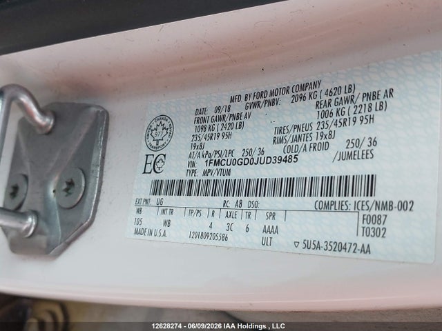 1FMCU0GD0JUD39485 Ford ESCAPE SE