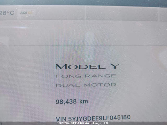 12628275 :رقم المزاد ، 5YJYGDEE9LF045180 vin ، 2020 Tesla Model Y Long Range مزاد بيع