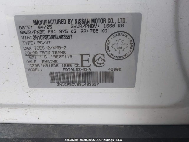 Aukcja sprzedaży 2025 Nissan Kicks Play Sv, vin: 3N1CP5CV9SL483557, numer aukcji: 12628280