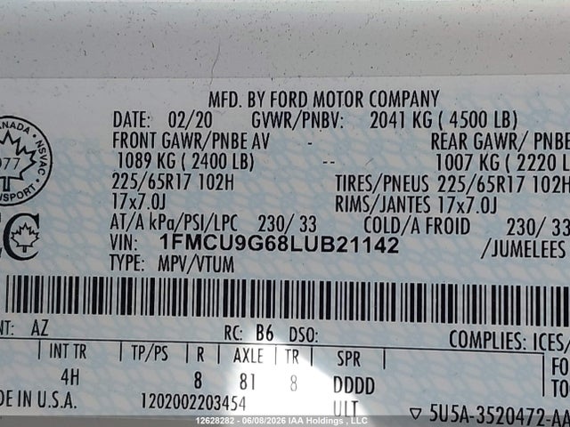 1FMCU9G68LUB21142 Ford ESCAPE SE