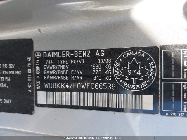 Aukcja sprzedaży 1998 Mercedes-benz Slk 230 Kompressor, vin: WDBKK47F0WF066539, numer aukcji: 12628283