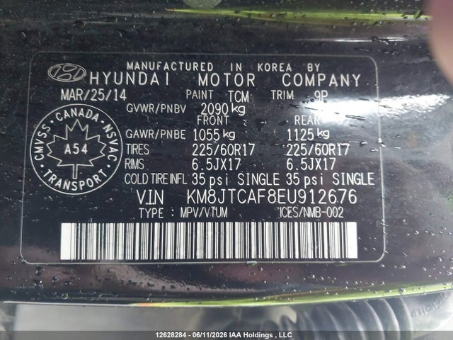 2014 Hyundai Tucson Gls მანქანა იყიდება აუქციონზე, vin: KM8JTCAF8EU912676, აუქციონის ნომერი: 12628284