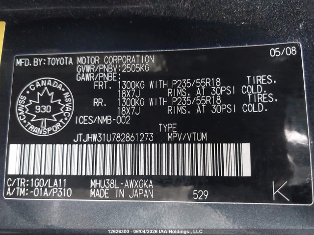 Aukcja sprzedaży 2008 Lexus Rx 400h, vin: JTJHW31U782861273, numer aukcji: 12626300