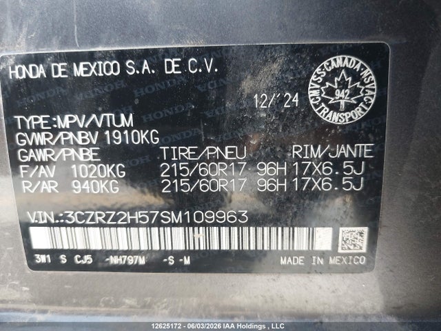 Продажа на аукционе авто 2025 Honda Hr-v Sport-b, vin: 3CZRZ2H57SM109963, номер лота: 12625172