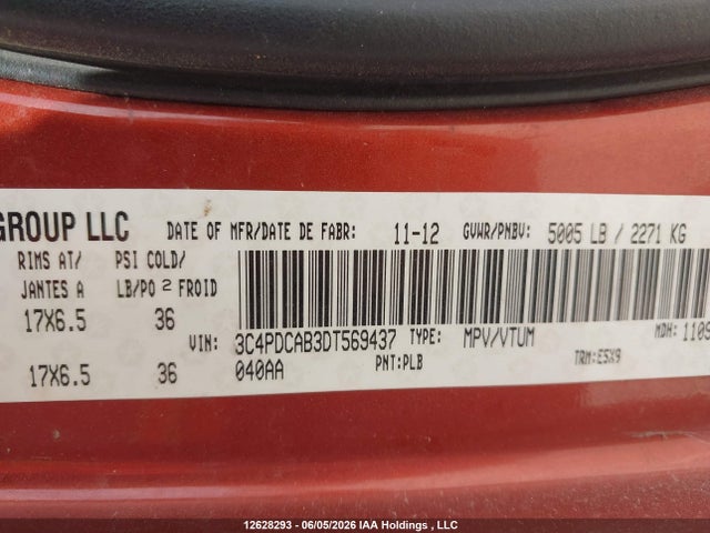 2013 Dodge Journey Se მანქანა იყიდება აუქციონზე, vin: 3C4PDCAB3DT569437, აუქციონის ნომერი: 12628293