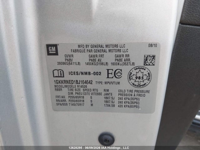 Aukcja sprzedaży 2011 Gmc Acadia Sle, vin: 1GKKRNED1BJ164642, numer aukcji: 12628295