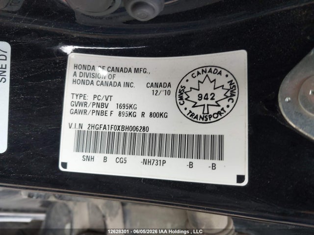 Продаж на аукціоні авто 2011 Honda Civic Ex-l, vin: 2HGFA1F0XBH006280, номер лоту: 12628301