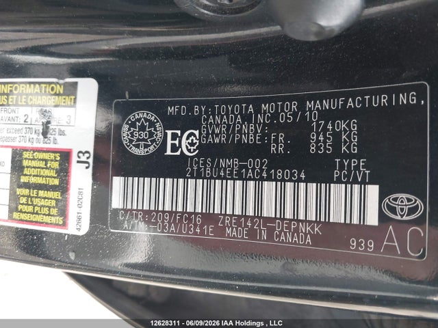 Продаж на аукціоні авто 2010 Toyota Corolla Le, vin: 2T1BU4EE1AC418034, номер лоту: 12628311
