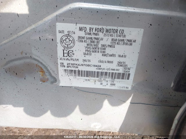 2016 Ford Edge Sel მანქანა იყიდება აუქციონზე, vin: 2FMPK4J97GBC18423, აუქციონის ნომერი: 12628317