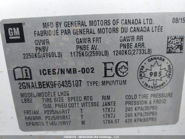 Chevrolet EQUINOX LT 2015 2GNALBEK9F6435107 Image 18