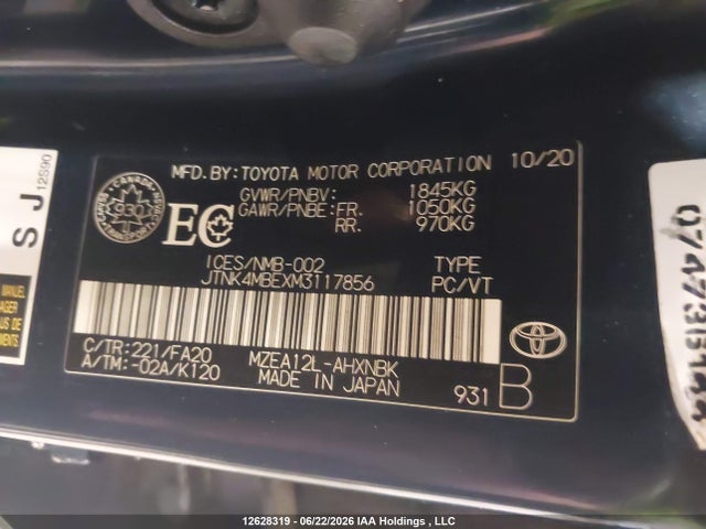 2021 Toyota Corolla Se/xse მანქანა იყიდება აუქციონზე, vin: JTNK4MBEXM3117856, აუქციონის ნომერი: 12628319