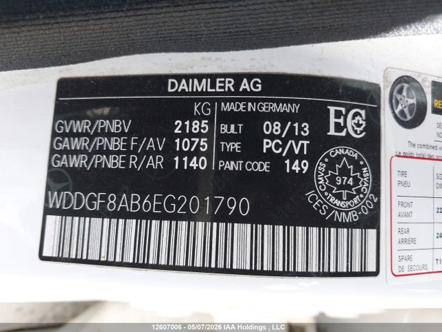 12607006 :رقم المزاد ، WDDGF8AB6EG201790 vin ، 2014 Mercedes-benz C 300 4matic مزاد بيع