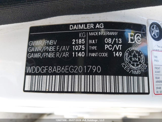 12607006 :رقم المزاد ، WDDGF8AB6EG201790 vin ، 2014 Mercedes-benz C 300 4matic مزاد بيع