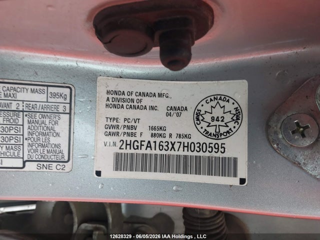 Продаж на аукціоні авто 2007 Honda Civic Dx, vin: 2HGFA163X7H030595, номер лоту: 12628329