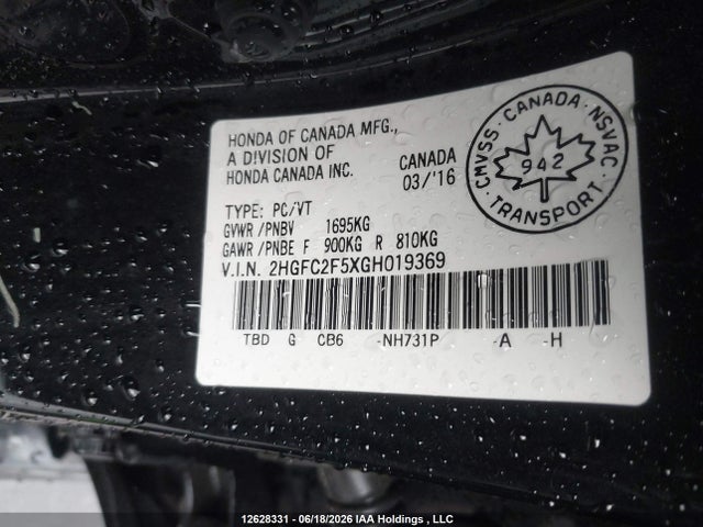 Aukcja sprzedaży 2016 Honda Civic Sedan, vin: 2HGFC2F5XGH019369, numer aukcji: 12628331