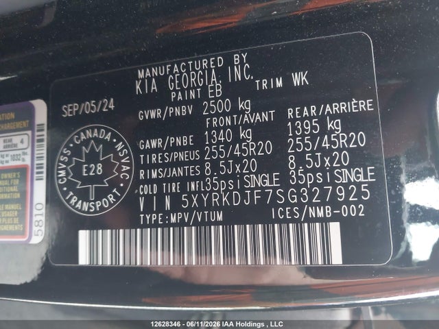 Aukcja sprzedaży 2025 Kia Sorento Sx/x-line Sx/x-line Sx Prestige/x-pro Sx Prestige, vin: 5XYRKDJF7SG327925, numer aukcji: 12628346