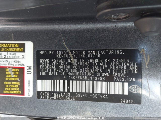 Продажа на аукционе авто 2011 Toyota Camry Se/le/xle, vin: 4T1BK3EK6BU119998, номер лота: 12628356