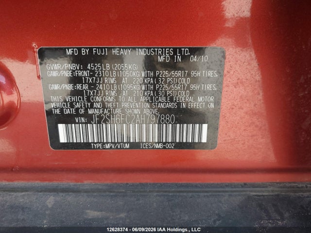 Продажа на аукционе авто 2010 Subaru Forester 2.5xt Limited, vin: JF2SH6FC2AH797880, номер лота: 12628374