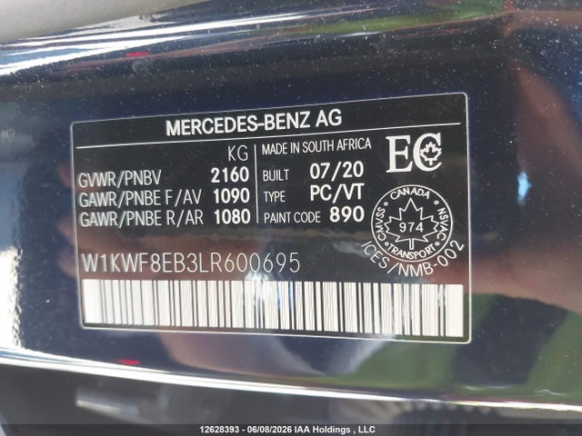 12628393 :رقم المزاد ، W1KWF8EB3LR600695 vin ، 2020 Mercedes-benz C 300 4matic مزاد بيع