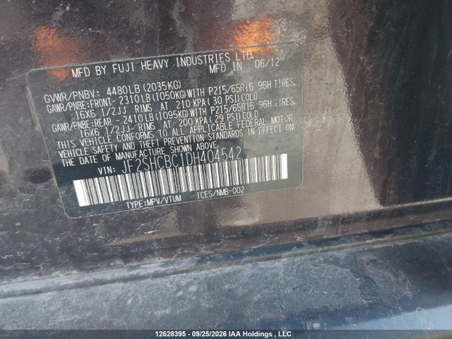 2013 Subaru Forester მანქანა იყიდება აუქციონზე, vin: JF2SHCBC1DH404542, აუქციონის ნომერი: 12628395