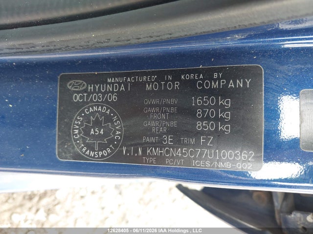 Aukcja sprzedaży 2007 Hyundai Accent Gls, vin: KMHCN45C77U100362, numer aukcji: 12628405