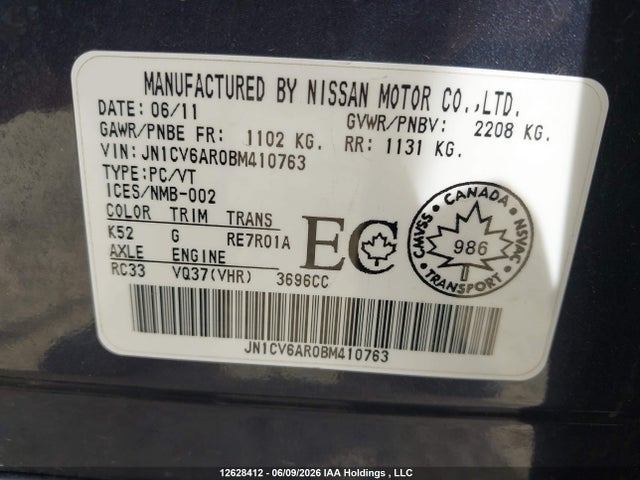Aukcja sprzedaży 2011 Infiniti G37, vin: JN1CV6AR0BM410763, numer aukcji: 12628412