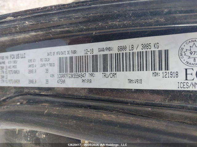 12628417 :رقم المزاد ، 1C6RR7FG3KS594947 vin ، 2019 Ram 1500 Classic St مزاد بيع
