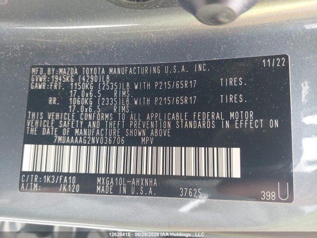 7MUAAAAG2NV036706 Toyota Corolla Cross L