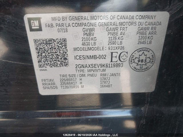 Продаж на аукціоні авто 2019 Chevrolet Equinox Ls, vin: 2GNAXSEV9K6119893, номер лоту: 12628419