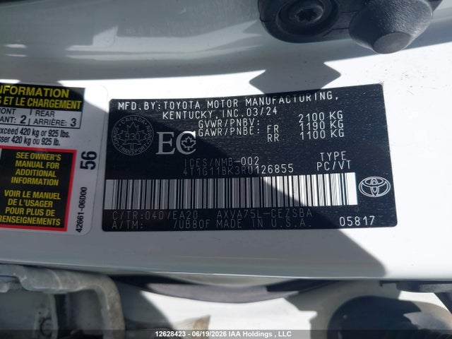 Продаж на аукціоні авто 2024 Toyota Camry Se Night Shade/se, vin: 4T1G11BK3RU126855, номер лоту: 12628423