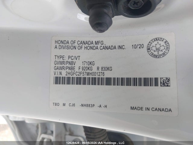 Продаж на аукціоні авто 2021 Honda Civic Lx, vin: 2HGFC2F57MH001276, номер лоту: 12628428