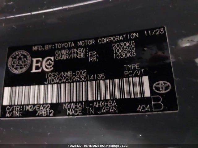 2024 Toyota Prius Prime Xse Premium მანქანა იყიდება აუქციონზე, vin: JTDACACU9R3014135, აუქციონის ნომერი: 12628430