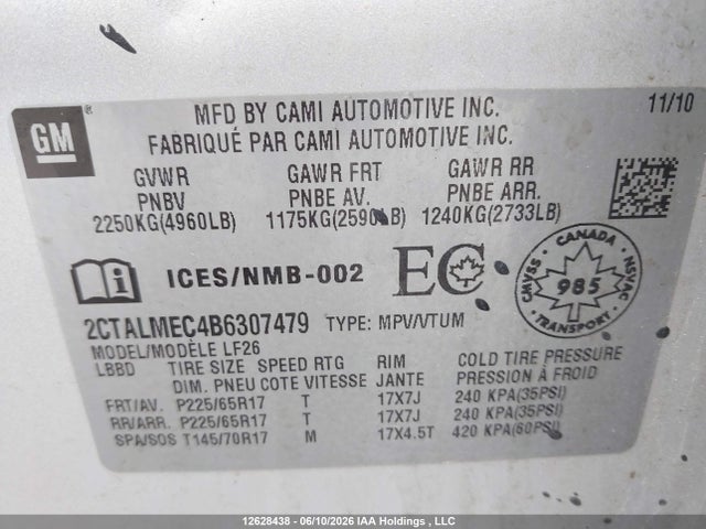 2011 Gmc Terrain Sle მანქანა იყიდება აუქციონზე, vin: 2CTALMEC4B6307479, აუქციონის ნომერი: 12628438