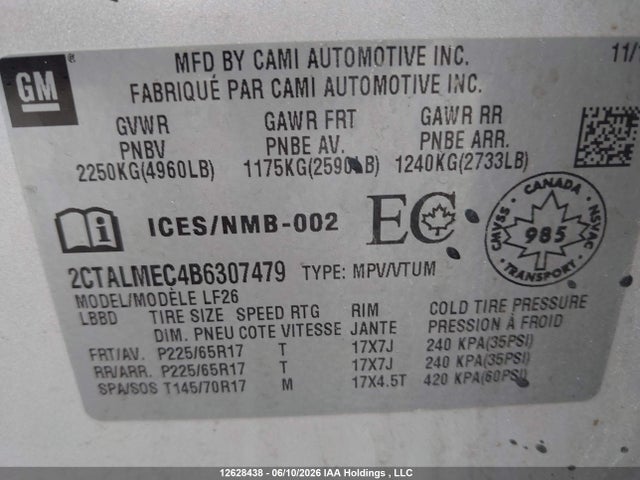 2011 Gmc Terrain Sle მანქანა იყიდება აუქციონზე, vin: 2CTALMEC4B6307479, აუქციონის ნომერი: 12628438