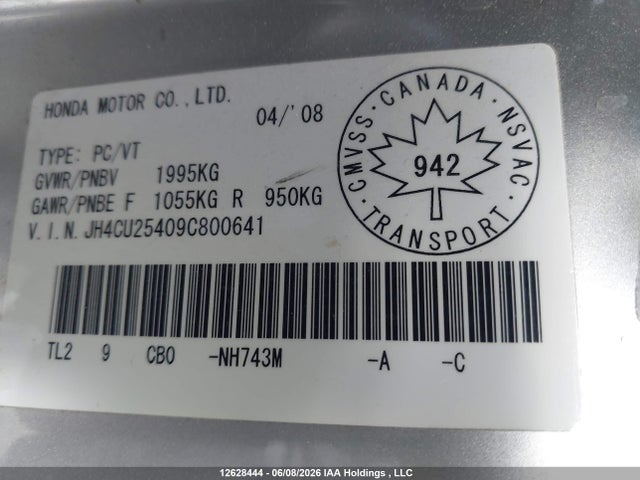 Aukcja sprzedaży 2009 Acura Tsx, vin: JH4CU25409C800641, numer aukcji: 12628444