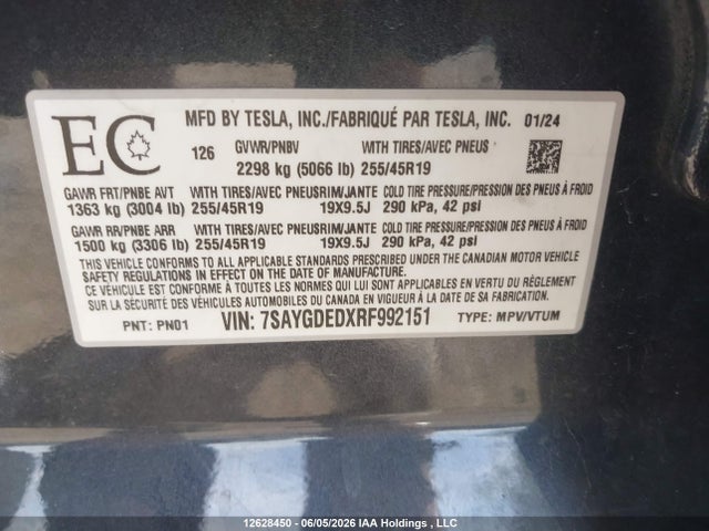 Tesla Model Y 2024 7SAYGDEDXRF992151 Image 9