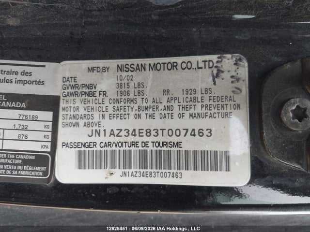 Aukcja sprzedaży 2003 Nissan 350z Touring, vin: JN1AZ34E83T007463, numer aukcji: 12628451