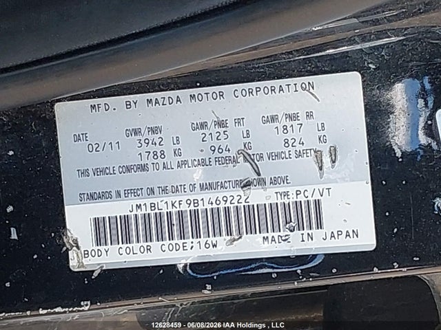 12628459 :رقم المزاد ، JM1BL1KF9B1469222 vin ، 2011 Mazda Mazda3 Gx مزاد بيع