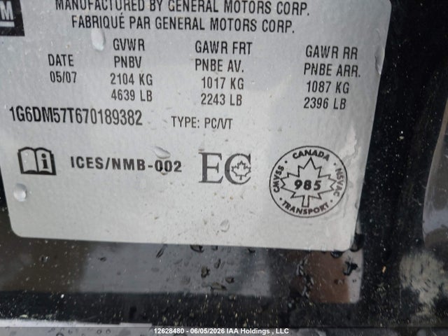 2007 Cadillac Cts მანქანა იყიდება აუქციონზე, vin: 1G6DM57T670189382, აუქციონის ნომერი: 12628480