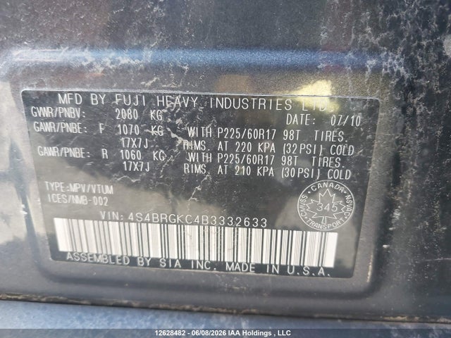 Продажа на аукционе авто 2011 Subaru Legacy Outback, vin: 4S4BRGKC4B3332633, номер лота: 12628482
