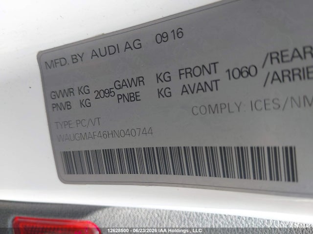 12628500 :رقم المزاد ، WAUGMAF46HN040744 vin ، 2017 Audi A4 مزاد بيع
