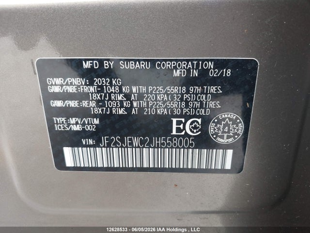 Aukcja sprzedaży 2018 Subaru Forester 2.5i Limited, vin: JF2SJEWC2JH558005, numer aukcji: 12628533