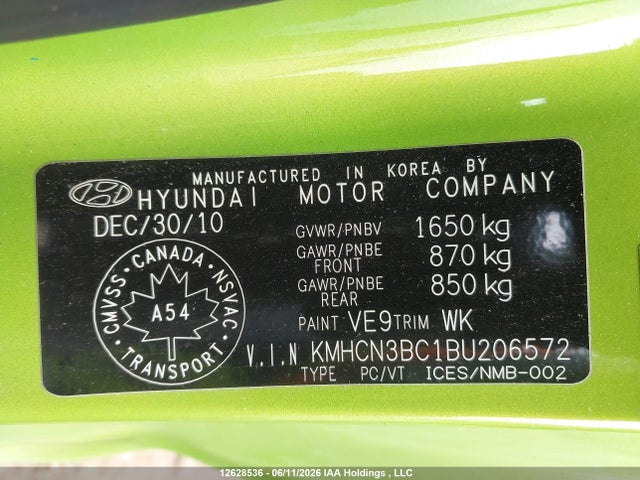 Auction sale of the 2011 Hyundai Accent Se, vin: KMHCN3BC1BU206572, lot number: 12628536