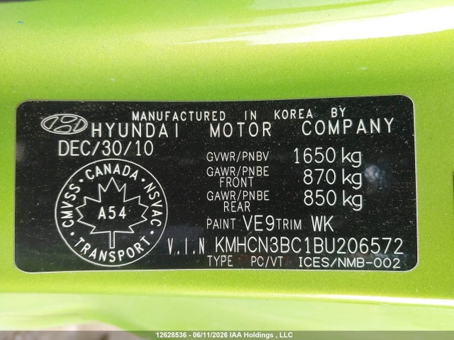 Auction sale of the 2011 Hyundai Accent Se, vin: KMHCN3BC1BU206572, lot number: 12628536