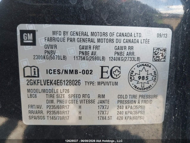 GMC Terrain Sle 2014 2GKFLVEK4E6128026 Image 9