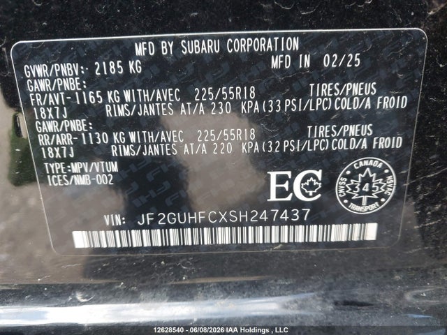 Продаж на аукціоні авто 2025 Subaru Crosstrek Sport, vin: JF2GUHFCXSH247437, номер лоту: 12628540