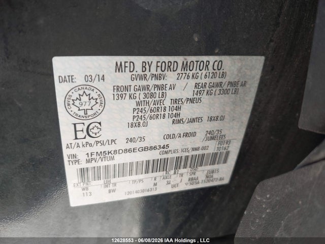 Aukcja sprzedaży 2014 Ford Explorer Xlt, vin: 1FM5K8D86EGB86345, numer aukcji: 12628553